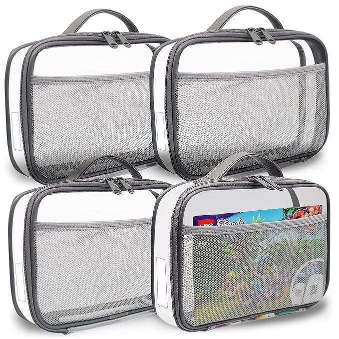 holay 4 Packs PVC Zippered Blocks Set, Toy, Clay, Board game Storage Organizer Case (Name Tag, Manual Pocket) (Gray, Small)