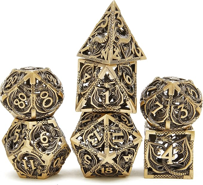Metal DND Dragon Dice Set Dungeons and Dragons for Role Playing Games (RPG) MTG Pathfinder Tabletop Games(Ancient Bronze)