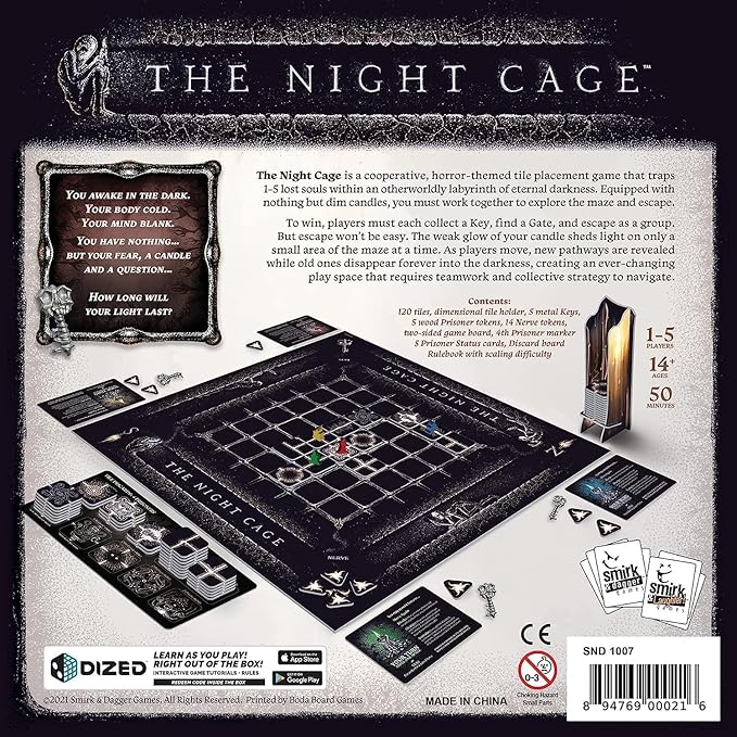 The Night Cage by Smirk and Dagger, a Spooky Cooperative Strategy Game, 1-5 Players Lost in a Dark Maze with only a Candle, Fun Horror Themed Tile Laying and Perfect for Game Night, Adults, Teens 14+