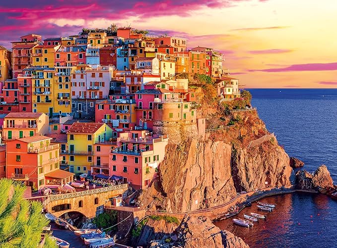 Buffalo Games - Sapphire Select - Cinque Terre Sunset - 1000 Piece Jigsaw Puzzle – Challenging & Fun – Blue Core Puzzle Board – Giftable Display Box - Full Size Poster Included
