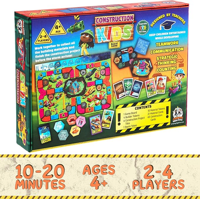Jumping High Fives Construction Kids Board Game - an Exciting Cooperative Building Game for Kids Ages 4+ Race The Builders Around The Board to Complete A New Project