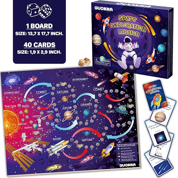 QUOKKA 3X Set Learning Board Games for Kids 6-8 - Educational Trivia Cards Ages 8-12 - Travel United States - World Map - Explore Outer Space - Gift for Children and Teens 4-8 - Floor Puzzles