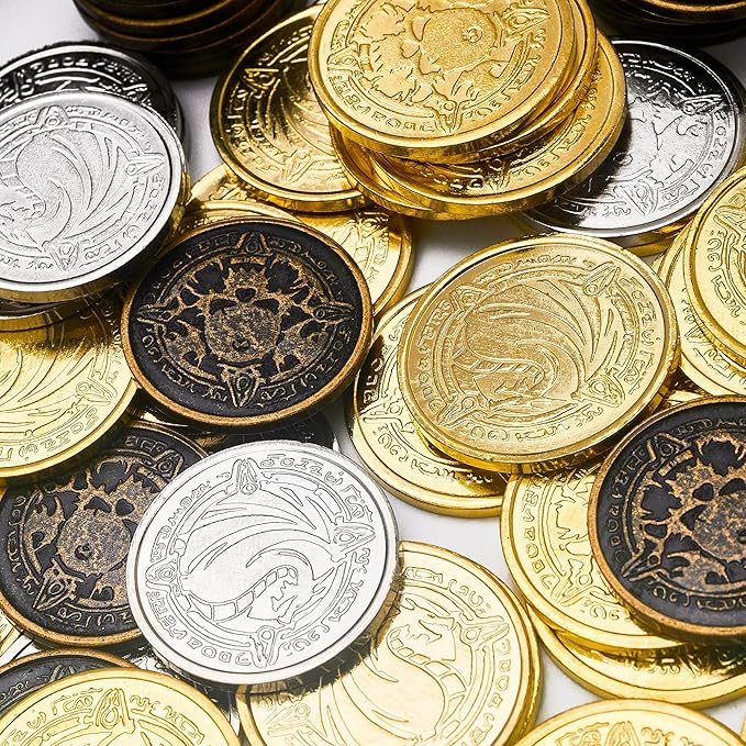 Metal Pirate Coins, 50 Pieces Lots of Toys Gold Coins for Board,for DND Props Accessories, Treasures and Treasure chests Fantasy Dragon Coinsfor RPG Tablelap