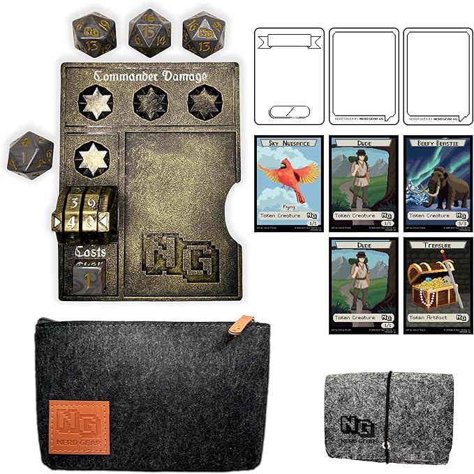 Nerd Gear Commander Essentials Kit - Ultimate Accessory for MTG Commander EDH - MTG Command Zone Tray - Health Counter - Spin Down Dice - Dry Erase Tokens (Ancient Bronze)