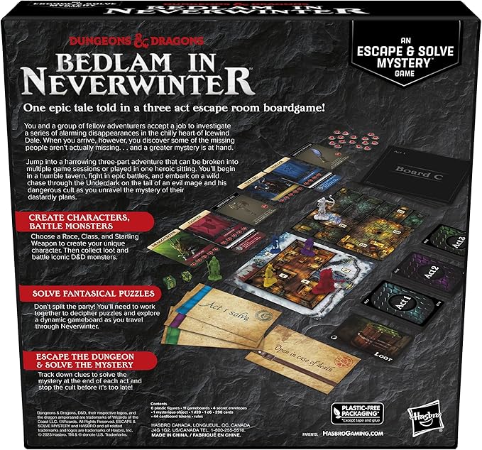 Hasbro Gaming Dungeons & Dragons: Bedlam in Neverwinter Board Game, Escape Room, Cooperative Strategy Games for Ages 12+, 2-6 Players, 3 Acts Approx. 90 Mins Each (Amazon Exclusive)