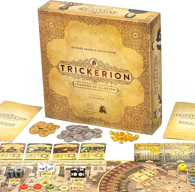 Games Trickerion - Legends of Illusion Base Game | Victorian Steampunk Worker Placement Game for 2-4 Players | 48 Unique Trick Cards & Action Selection Mechanics