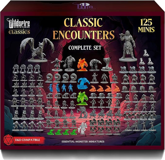 Classic Encounters - 125 Iconic DND Miniatures Bulk Monsters, Unpainted 28mm DND Minis, D&D Miniatures, Dungeons and Dragons Figures Mini, Dnd Figurines, Fantasy Tabletop D&D Accessories Assembled