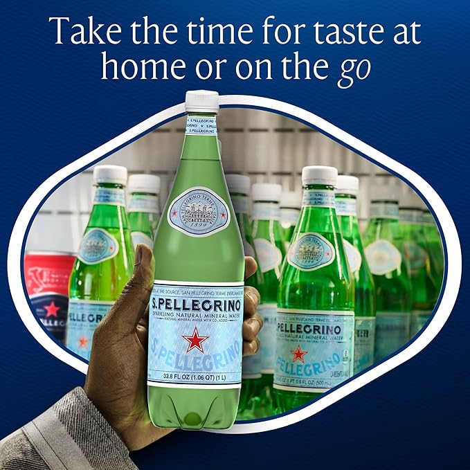 S.Pellegrino Sparkling Natural Mineral Water, 33.8 fl oz. Plastic Bottles (Pack of 12)