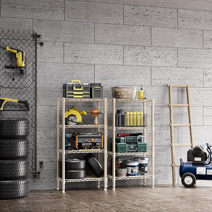 1000 lbs 4-Shelf Standing Storage Shelves Heavy Duty Metal Shelving Unit Adjustable Wire Rack for Office Garage Kitchen, Light Tan 11.8 D x 23.6" W x 47.5" H