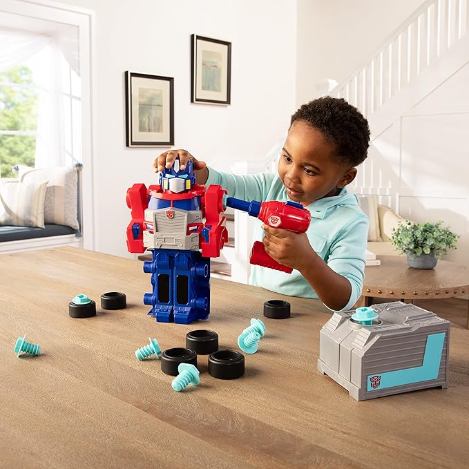 Transformers Optimus Prime Building Toys - STEM Toys Including Toy Electric Drill and AA Batteries - Transformers Toys - Robot Building Toys Ages 18 Months and Up