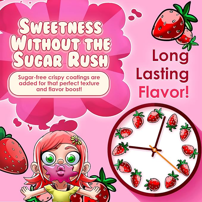 Bubblegum Kids Sugar Free Gum - For Kids and Adults - Vegan Friendly - Retro, Parent Approved Bubble Gum with Burst of Sweet Flavor - Daisy's Strawberry Field (Strawberry Flavor)