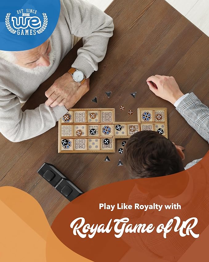 WE Games Royal Game of UR - Ancient Strategy Two-Player Board Game with 13.5” x 5.5” Wood Board & Storage Drawers, Ideal for History Enthusiasts