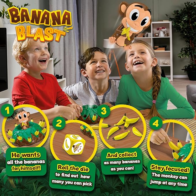 Banana Blast - Pull The Bananas Until The Monkey Jumps Game - Includes a Fun Colorful 24pc Puzzle by Goliath , Green