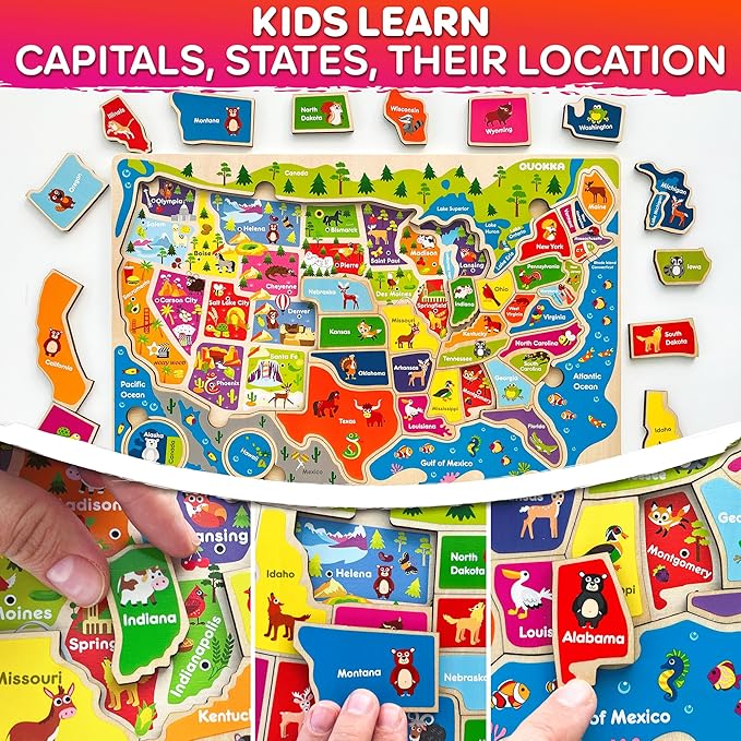 QUOKKA Puzzles for Kids Ages 4-6 - 3 Set Toddler Kids Puzzles Ages 3-5 - Learning United States Games for Childrens 6-8 - Educational Toys for 3 Year Old Boys and Girls - Award Winning