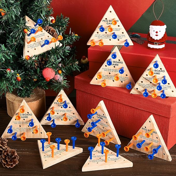 50 Pack Wooden Peg Games Bulk Triangle Wooden Board Games Triangle Game Wooden Triangle Board Games Family Travel Games Fun Triangle Puzzle Wooden Strategy Toy for Adults Teens