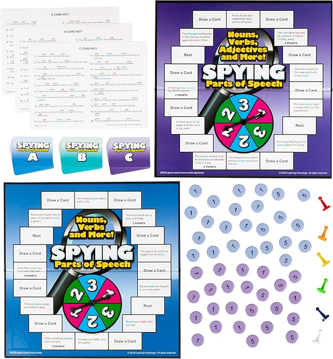 LEARNING ADVANTAGE Spying Parts of Speech - Board Games for Kids - Word Games - In-Home Learning - Sentence Building