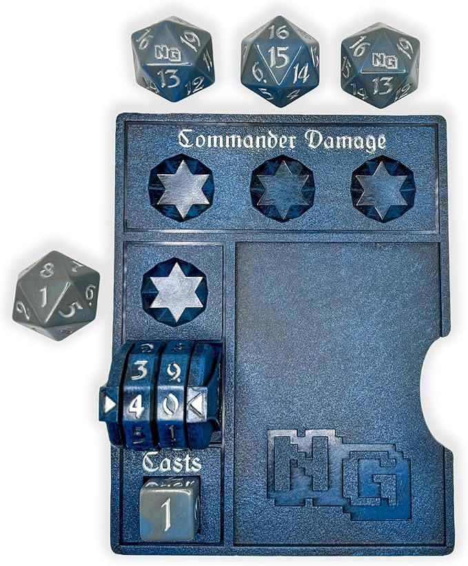 NERD GEAR Commander Essentials Kit - Ultimate Accessory for MTG Commander EDH - MTG Command Zone Tray - Health Counter - Spin Down Dice - Dry Erase Tokens (Deep Blue)