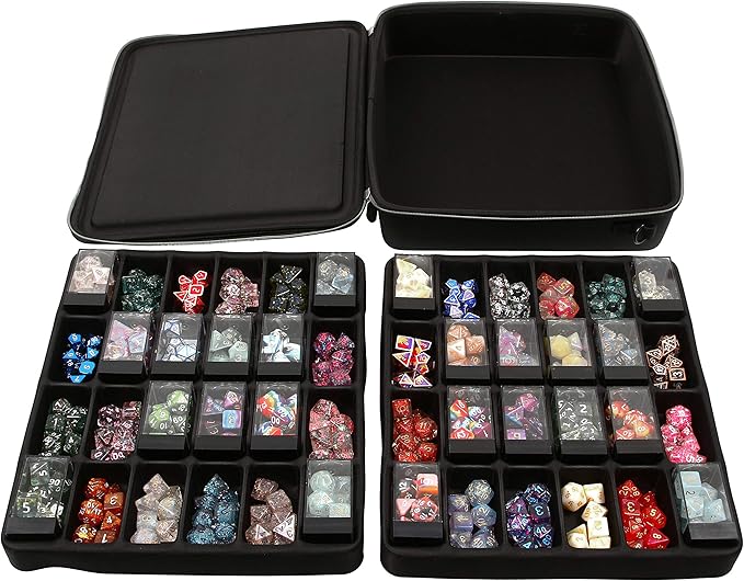 Forged Dice Co. Double Dice Tray Dice Case - Holds 40 Plastic Dice Storage Cubes or 14 Dice Per Section up to 560 Total Dice - Dice Tray and Display Case Compatible with Chessex Cubes and DnD Dice
