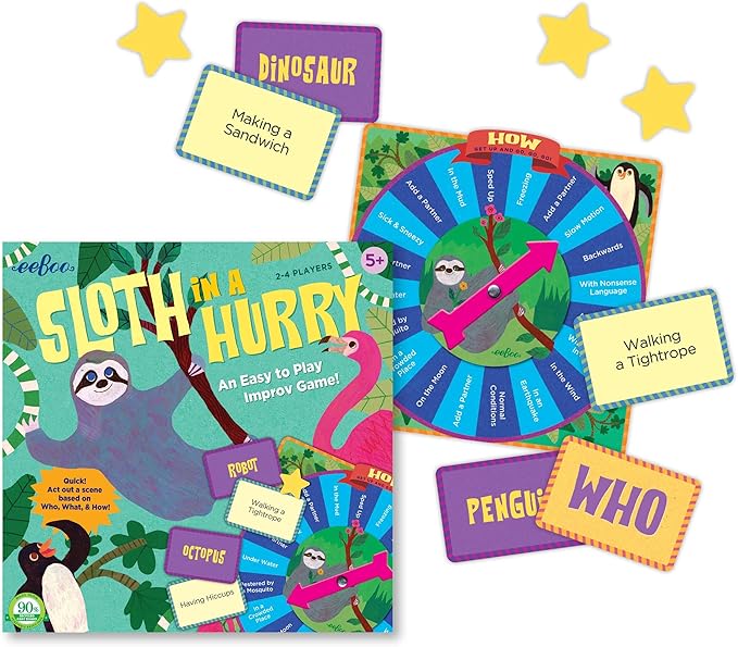 eeBoo: Sloth in a Hurry Action Board Game, an Easy to Play Improv Game, Educational Game That Cultivates Conversation, Socialization, and Skill-Building, for Ages 5 and up