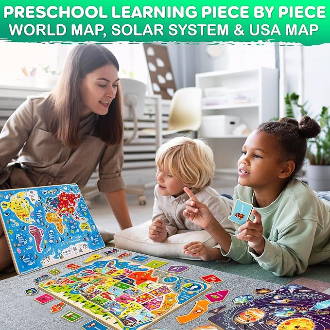 QUOKKA Puzzles for Kids Ages 4-6 - 3 Set Toddler Kids Puzzles Ages 3-5 - Learning United States Games for Childrens 6-8 - Educational Toys for 3 Year Old Boys and Girls - Award Winning