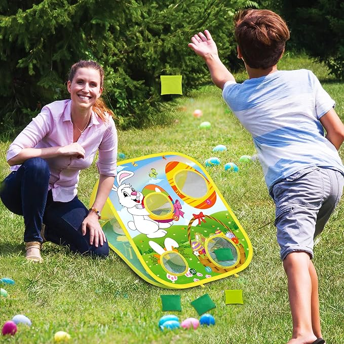 2 in 1 St Patricks Day Easter Bean Bag Toss Games for Kids, St Patricks Day Leprechaun Bunny Tossing Games Easter Gifts Party Favors for Kids Ages 4 8 Outdoor Yard Toys
