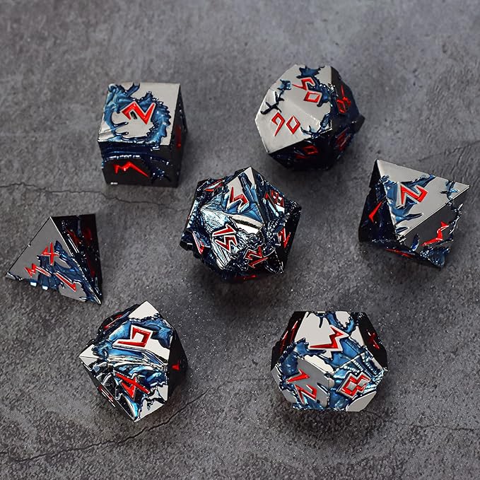 Rule Dice D&D Dice 7 Die Metal DND Dice Set, Weighted Metallic Dungeons and Dragons Dice Set, Large Polyhedral D and D Dice Sets, Cool MTG RPG Dice DND with Gifts Case for Role Playing (Black Red)