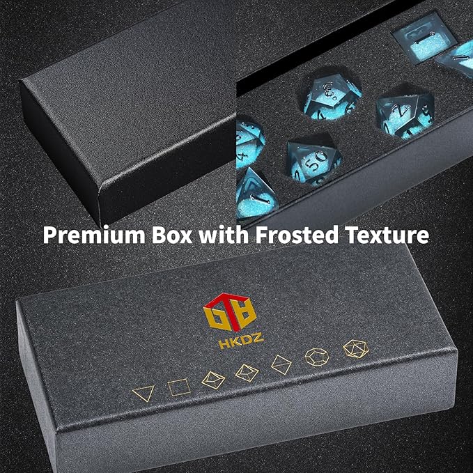 DND Dice Set - Handcrafted Liquid Core Sharp Edge 7-Die Resin Dice with Colorful Quicksand Effect,for DND, RPG, MTG, Tabletop Games(Rebel ESSENC)