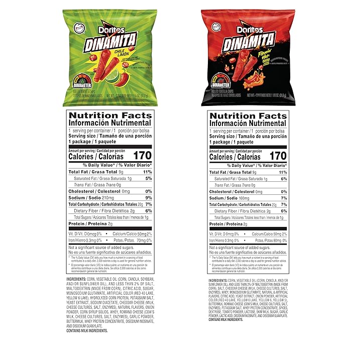 Doritos Dinamita Spicy Rolled Tortilla Chips, Chile Limon and Flamin' Hot Queso Flavored Variety Pack, (Pack of 40)