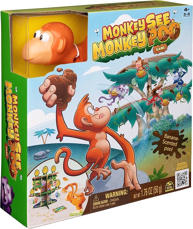 Spin Master Games, Monkey See Monkey Poo, Interactive Monkey Kids Game, Includes Banana-Scented Squishy Dough, Funny Sensory Toy, 2-4 Players, for Ages 4 & Up