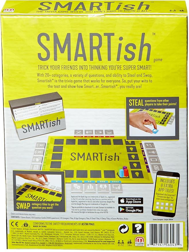 Mattel Games Smartish Trivia Board Game for 2 to 12 Players Ages 14 Years and Older, Category-Swap Strategy