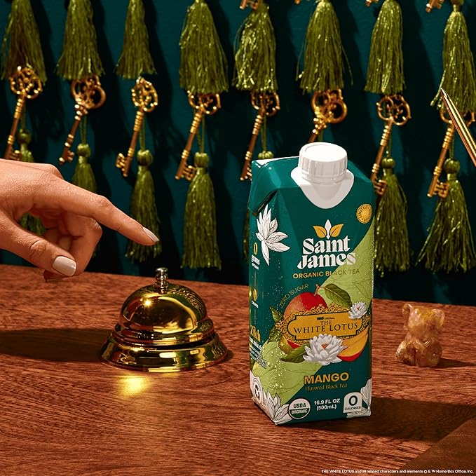 Saint James Iced Tea x The White Lotus Limited Edition - Organic Black Tea - Non-GMO, Gluten Free, Zero Calorie, Zero Sugar - Mango, 12 Pack (16.9 fl oz each)