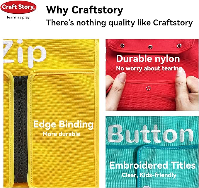 Craftstory Toddlers Montessori Busy-Board for 3 4 5 Year Basic-Life-Skills Shoe-Tying Practice for Kids, Buckle Zip String Toys Fine-Motor Skill Toys Teacher Resoures Preschool Classroom, Medium
