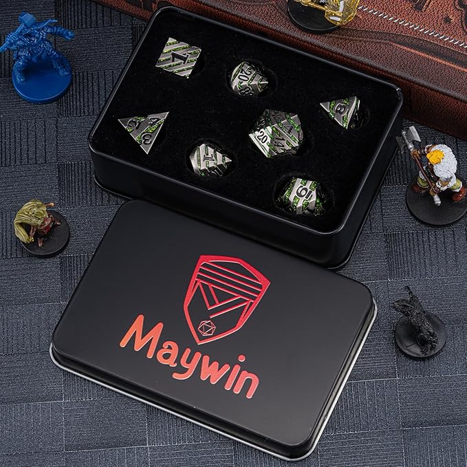 Stripe Metal Dice Set D&D,7PCS Solid Metal Glitter Dice with Gift Box,RPG Polyhedral Dice Set for DND Table Game