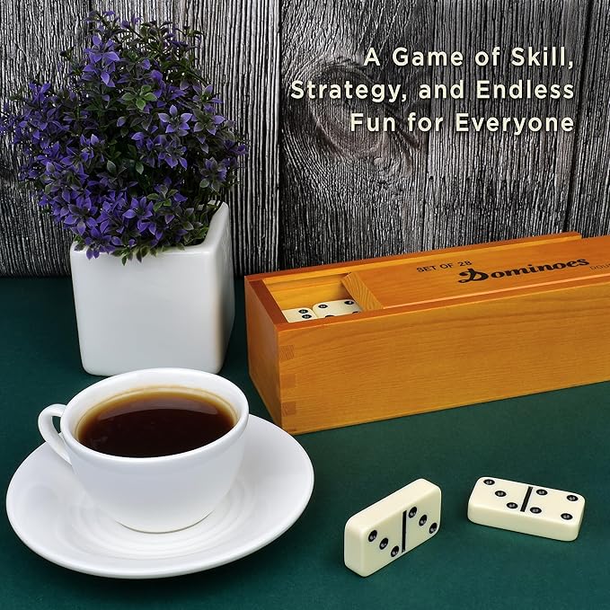 Queensell Jumbo Dominoes Set for Adults and Kids – Domino Set for Classic Board Games – Jumbo Dominoes Double 6 for Travel Games – Dominos Set for Adults 28 Tiles