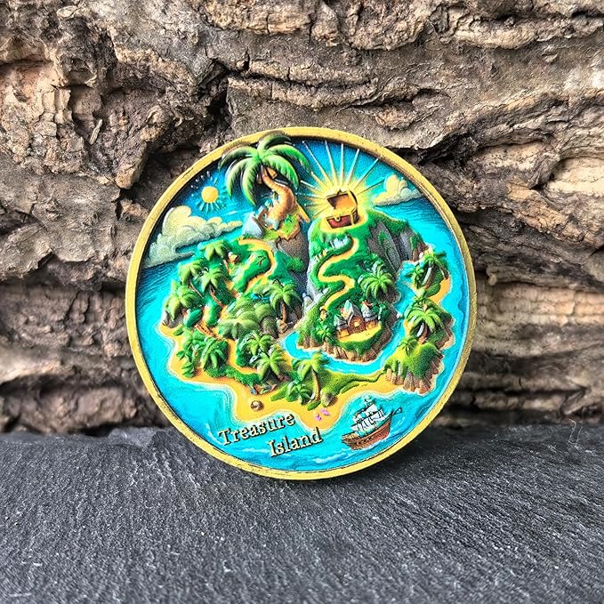 Pirate Challenge Coin with Skull and Ship Design - Treasure Island Adventure Coin, 1.57” with Protective Case