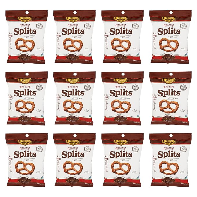 Unique Snacks Original Splits Pretzels, Delicious Homestyle-Baked Snack Bag, OU Kosher, and Non-GMO Food, No Artificial Flavor, 2.12 Oz. Bag, Pack of 12
