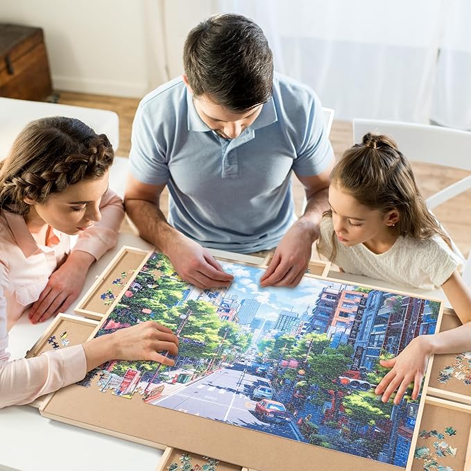 Rotating Puzzle Board by Birch and Key - Large Puzzle Table 33.7"x26.2" Size - Fits Puzzle up to 1500 Pieces - 6 Premium Wood Storage Drawers - 360 Degree Rotating Lazy Susan - Puzzles and Board Games