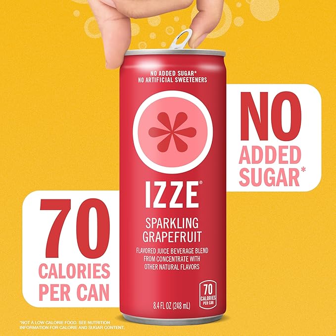 IZZE Sparkling Juice Beverage Blend, Grapefruit, No Sugar Added, 8.4 FL OZ, 24 Cans