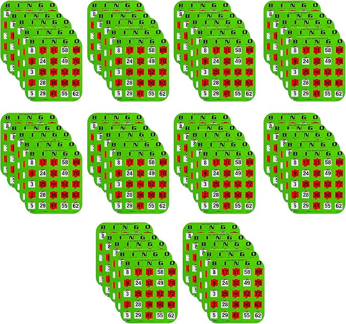 Regal Bingo - Shutter Slide Bingo Cards Only - 8” x 9” - 5-Ply Green Cardstock - Easy to Read - No Duplicates - Red Sliding Windows - Perfect for Large Groups, Bulk Purchasing