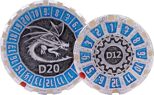 Metal DND Dice Set Spinning Dungeons and Dragon Dice Set Metal Dragon Polyhedral Magic 7 PCS Dice Set with Gift Box for Dungeons and Dragons Table Games Play Cards MTG(GyroDice_Pearl Silver Blue)