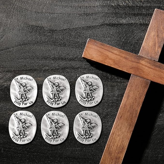 20 PCS St. Michael The Archangel Challenge Coins - Guardian Angel Coins, Saint Michael Coin for Kids, Prayer Coin with Pray for Us Inscription, San Miguel Arcangel Protection Tokens