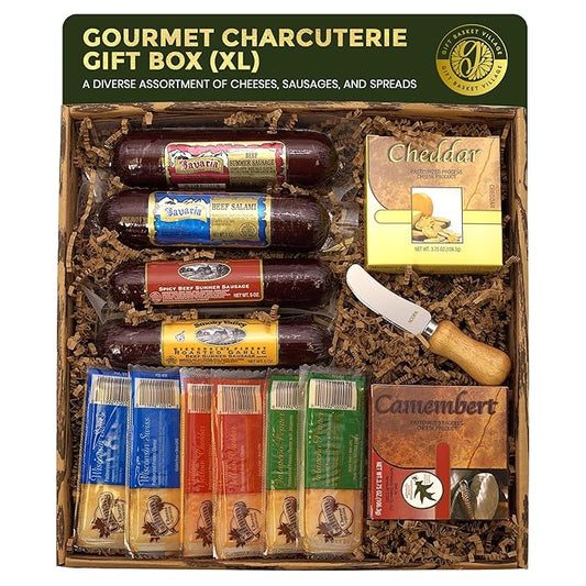 Gift Basket Village Gourmet Charcuterie Meats and Cheeses Gift Box for Retirement (XL), Signature Meat & Cheddar Cheese with Summer Sausage, Salami, Cheese Spreads, Ideal for Corporate & Company Event