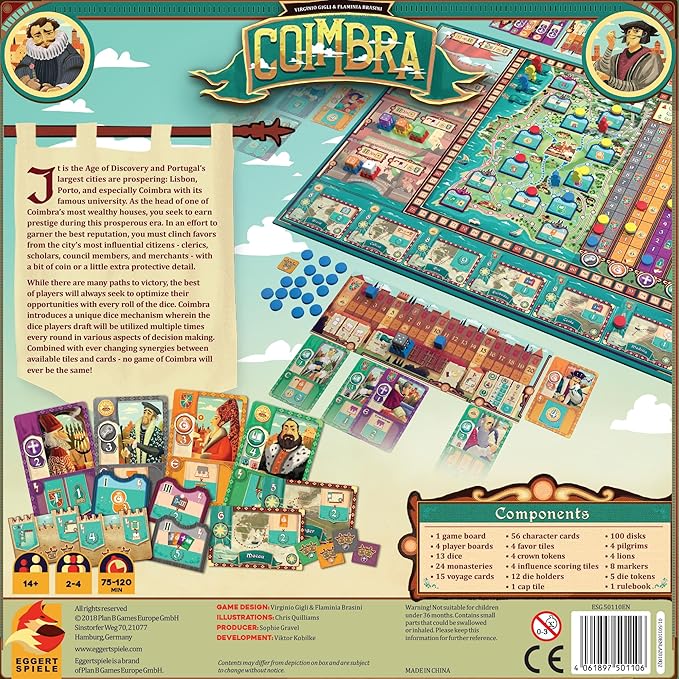 Coimbra Board Game - Renaissance Strategy Game with Innovative Dice Mechanism for Kids & Adults, Ages 14+, 2-4 Players, 60-90 Minute Playtime, Made by Eggertspiele
