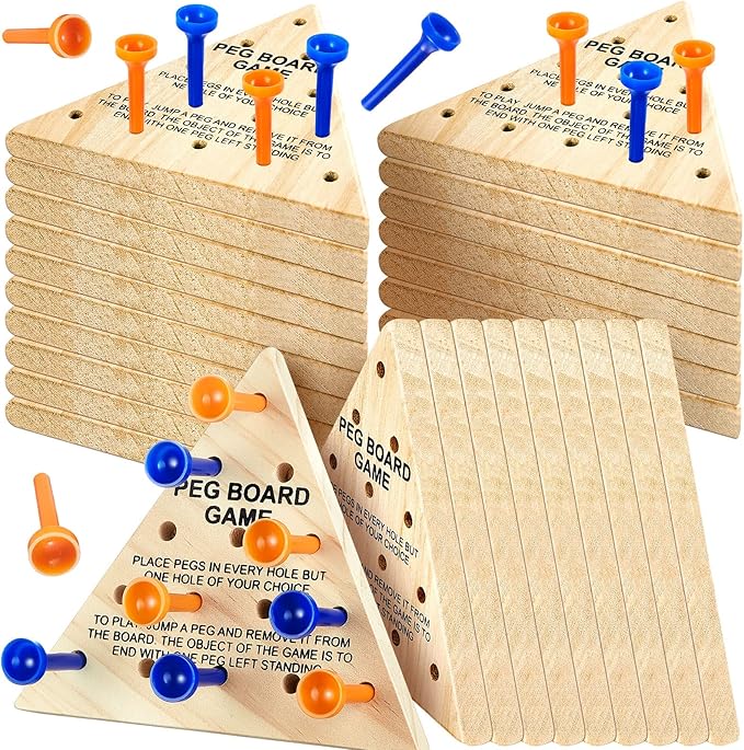 50 Pack Wooden Peg Games Bulk Triangle Wooden Board Games Triangle Game Wooden Triangle Board Games Family Travel Games Fun Triangle Puzzle Wooden Strategy Toy for Adults Teens
