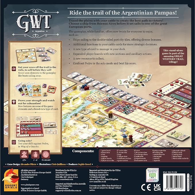 Great Western Trail 2nd Edition Argentina Board Game - Cattle Ranching Adventure in The Pampas! Strategy Game for Kids & Adults, Ages 12+, 1-4 Players, 75-150 Min Playtime Made by Eggertspiele