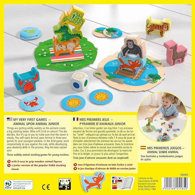 HABA My Very First Games - Animal Upon Animal Junior: Toddler Stacking Game for Preschool Learning Activities & Fun Family Games for Ages 2+