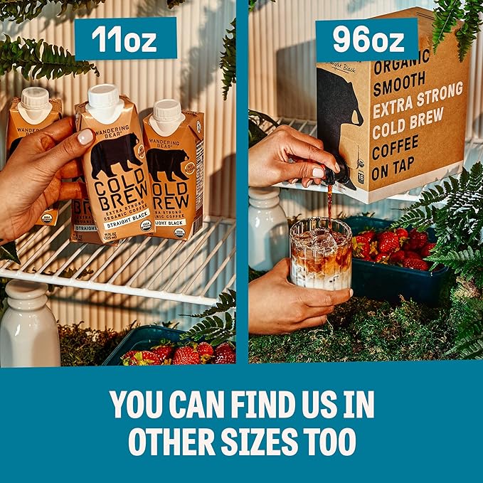 Wandering Bear Organic Vanilla Cold Brew Coffee, 32 fl oz, 3 pack - Extra Strong, Bold, Smooth, Unsweetened, Shelf-Stable, Ready to Drink, Gluten Free, & Vegan, Iced Cold Brewed Coffee Drinks