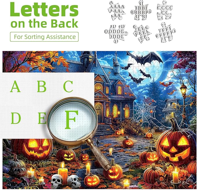 Halloween Jigsaw Puzzles 500 Pieces for Adults - Spooky Haunted House Puzzle with Jack-O-Lanterns, Bats & Full Moon - 500 Piece Puzzles for Adults, Families & Seniors - 23"x15"