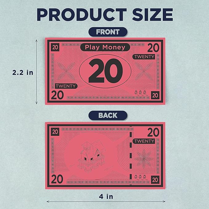 Queensell Play Money Suitable for Monopoly Board Game – 480 pcs of 60 Each Bill Denomination – Double Sides Printing Paper Money for Pretend Play Cashier, Monopoly Money Refill Packs - 480 pcs