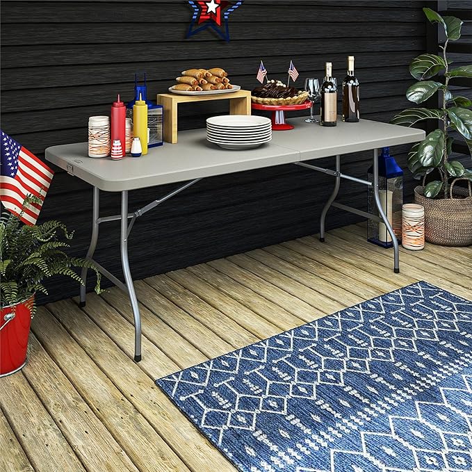 COSCO 6 ft Fold-in-Half Banquet Table w/Handle, 6ft, Grey